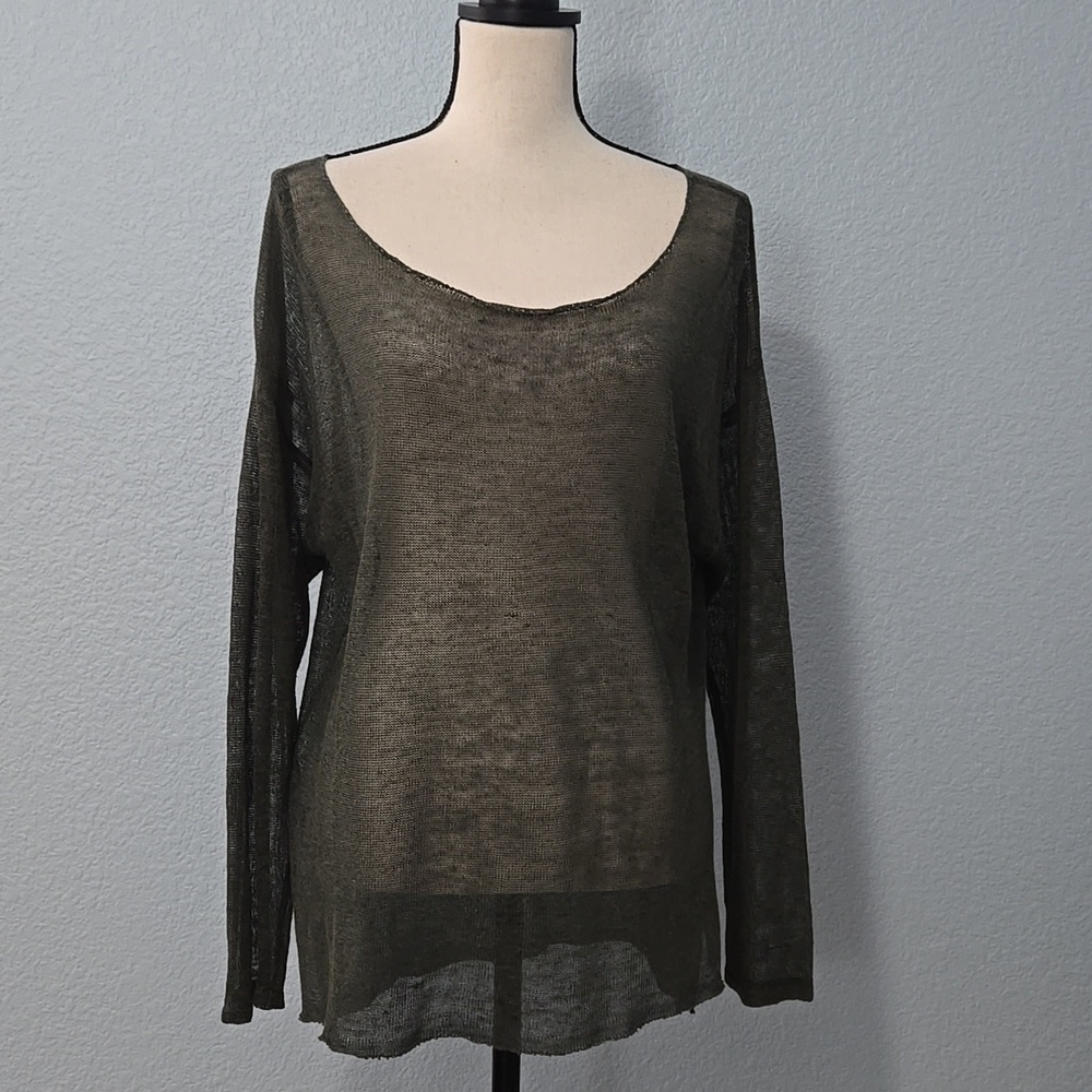 FEEL THE PIECE by Terre Jacobs Olive Linen Blend Scoop Neck Sweater One Size M/L